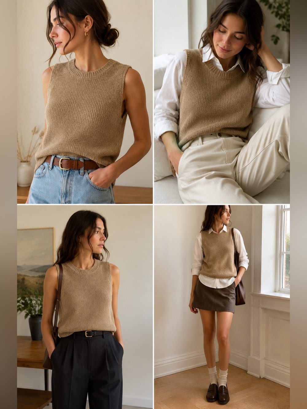 Ryegrass Beige Rib Knit Sweater Vest Quiet Luxury Old Money Preppy M Academia